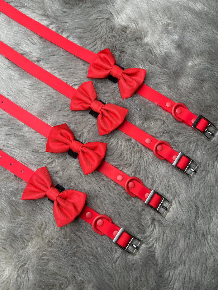 red waterproof collar, red dog bow tie, bowtie for dog collar, red dog collar, pvc dog collar