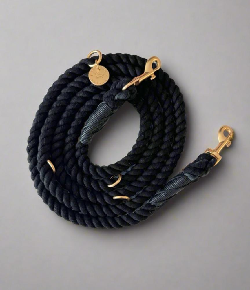 Hands Free Cotton Rope Leash - Black