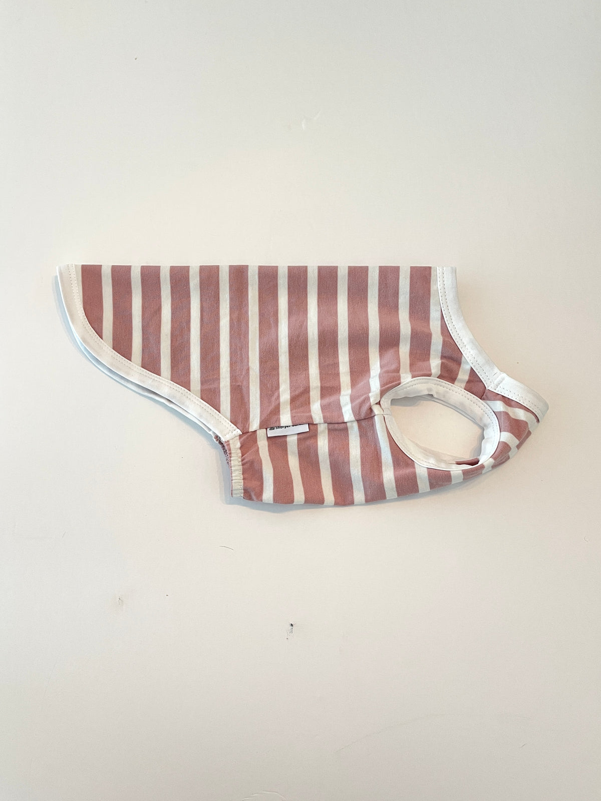 White and pink striped dog tee for summer – soft and stylish shirt for dogs