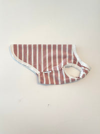 White and pink striped dog tee for summer – soft and stylish shirt for dogs
