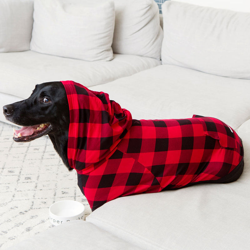 large dog clothes, clothes for dogs, big dog hoodies, plaid hoodies, black lab hoodie, stretchy dog clothes, dog apparel