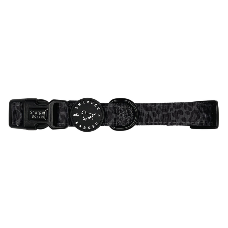Black dog collar. Black leopard print dog collar.